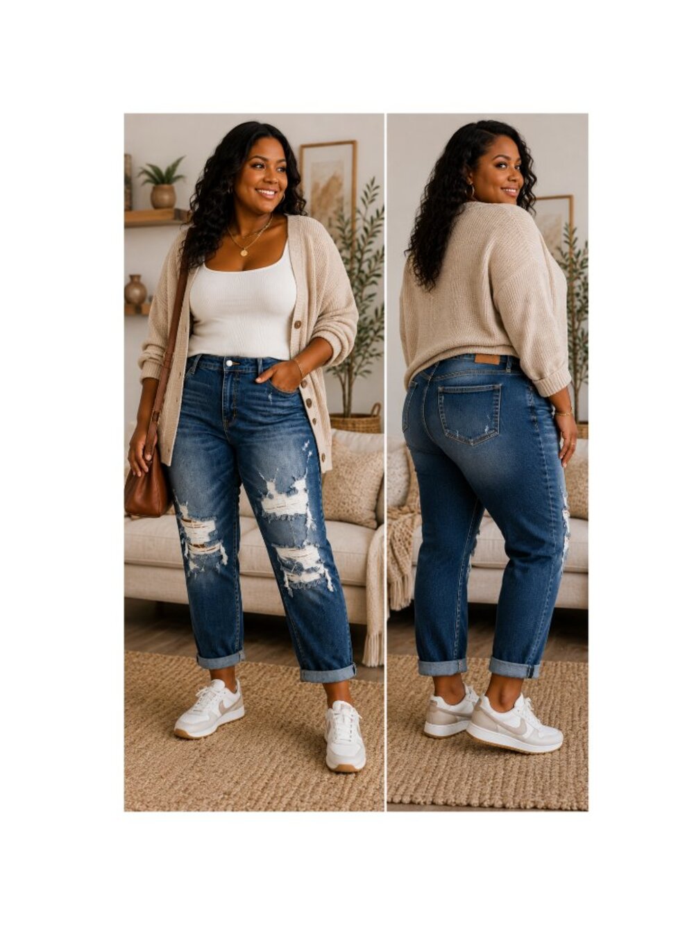 Judy Blue Boyfriend Jeans 20W Distressed Dark Wash